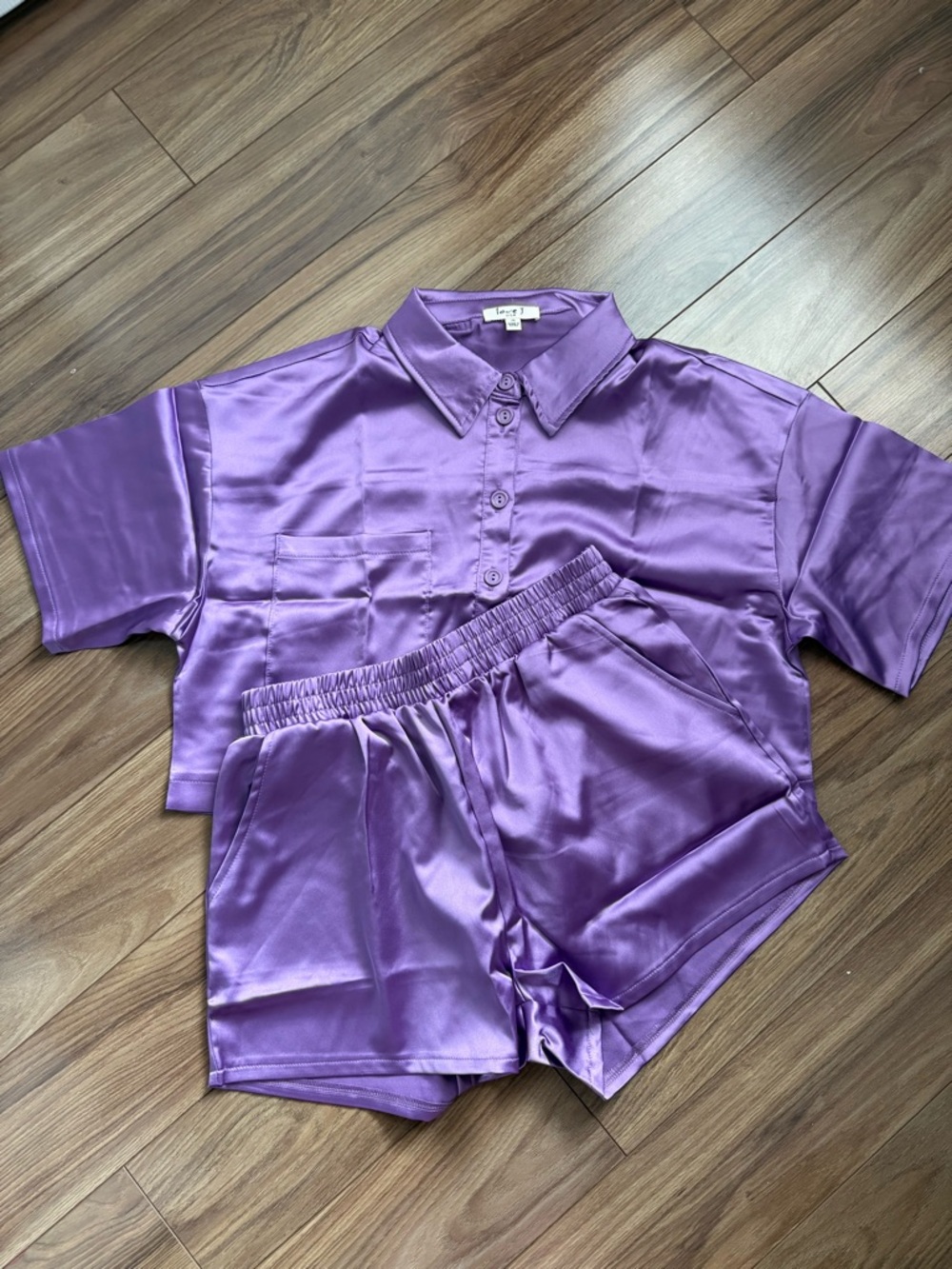 love J Purple Satin Athletic Shorts Set